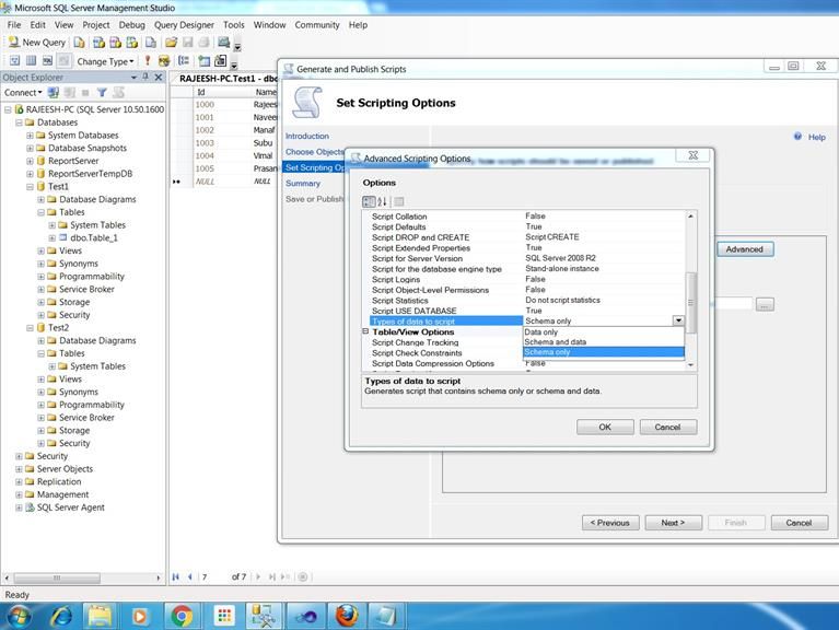 Select script option